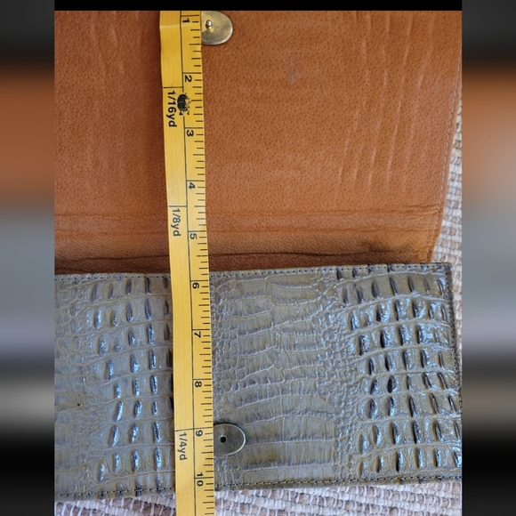 Genuine Leather True Vintage Sliding Hinge Top Handle Clutch Handbag Suede int. - Picture 3 of 12